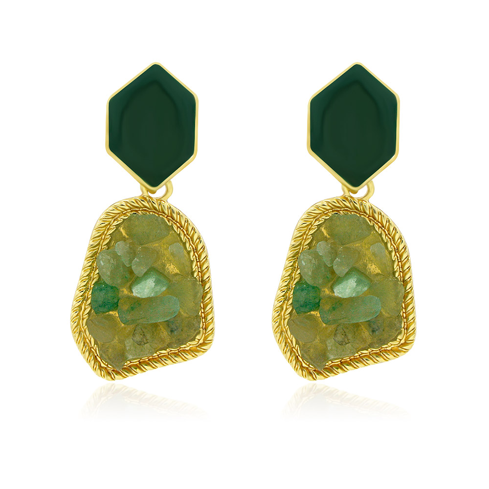Raw Stone Earrings In Green
